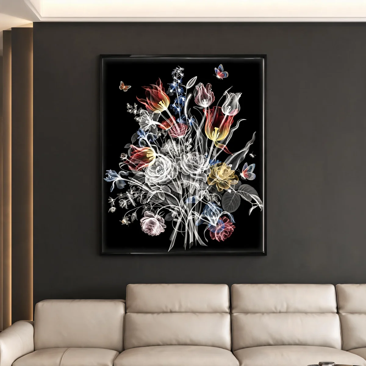 X-Ray Flora I shown on a wall in a room