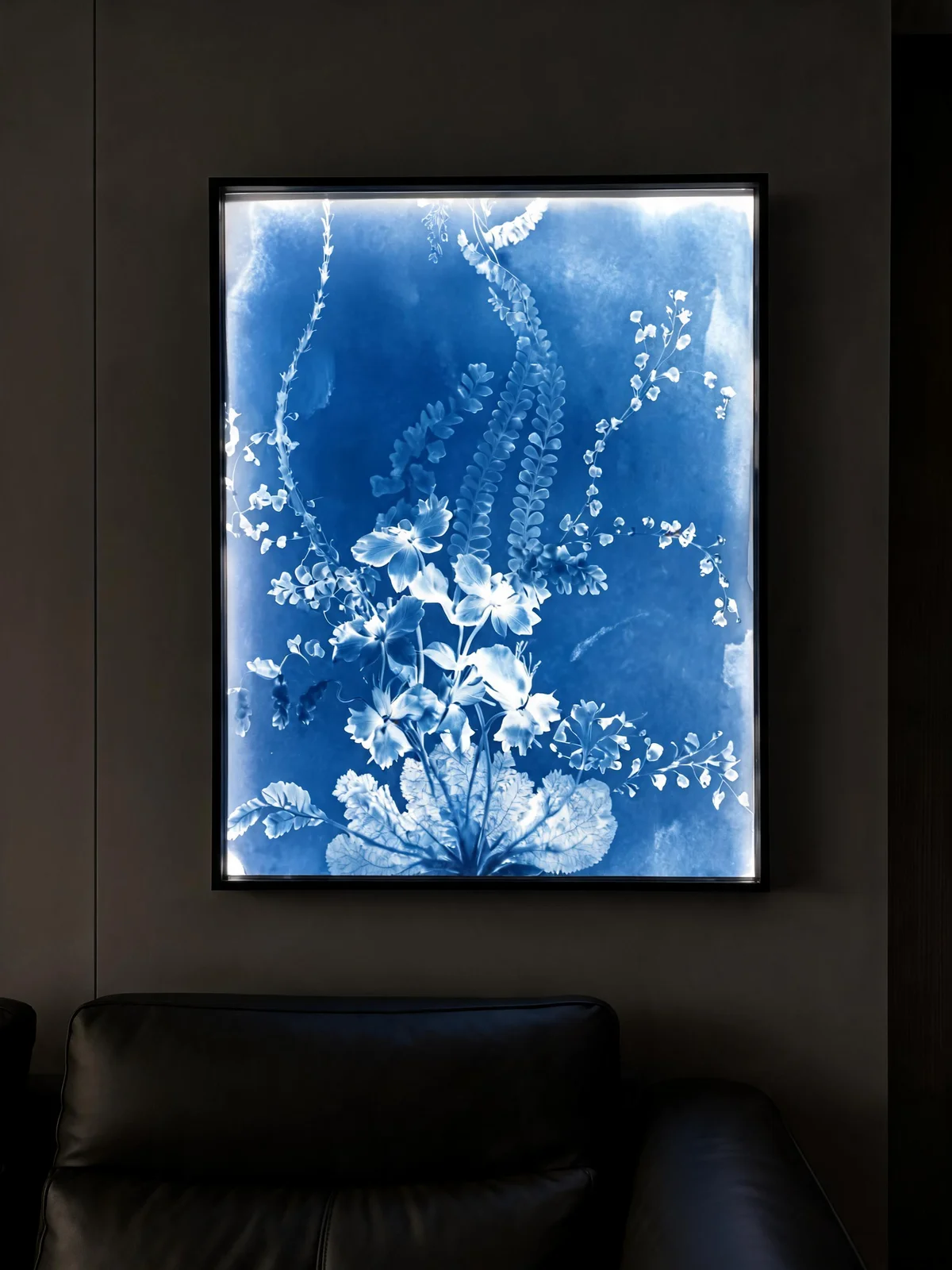 Floral Cyanotype II shown on a wall in a room